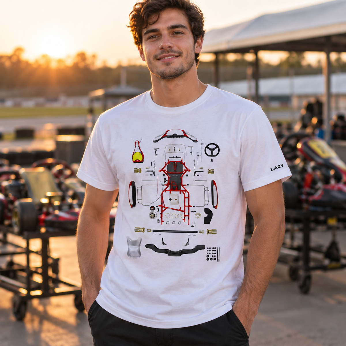 Camiseta Lazy Kart Premium 100% Algodão - Kart Desmontado em uso no kart (lote v2 2026-09-23)