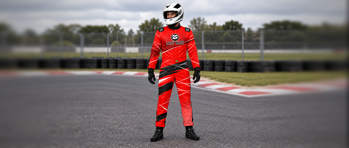 Macacão First Vermelho da Lazy Kart na pista