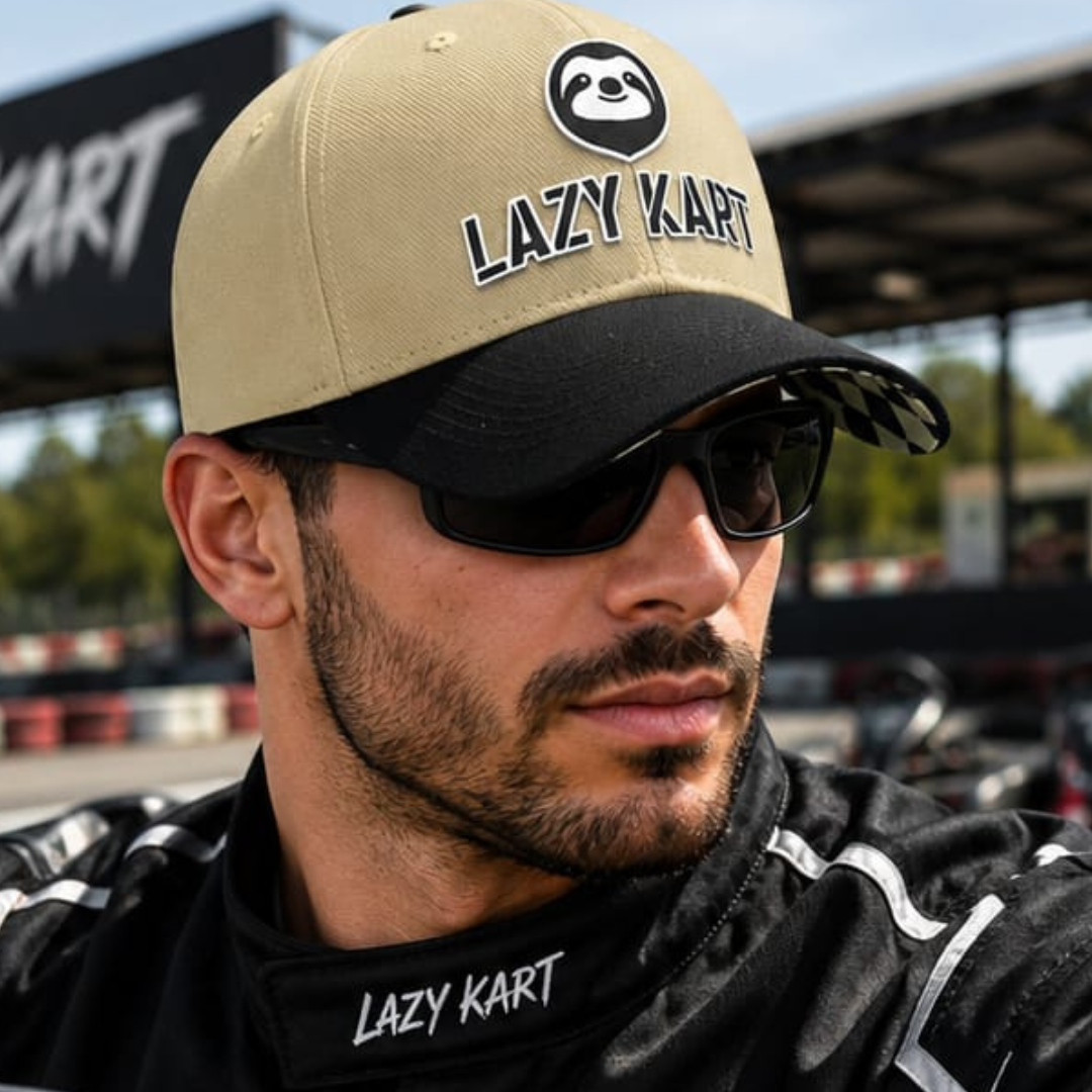 Boné Lazy Kart Racing Bege Premium - Aba quadriculada
