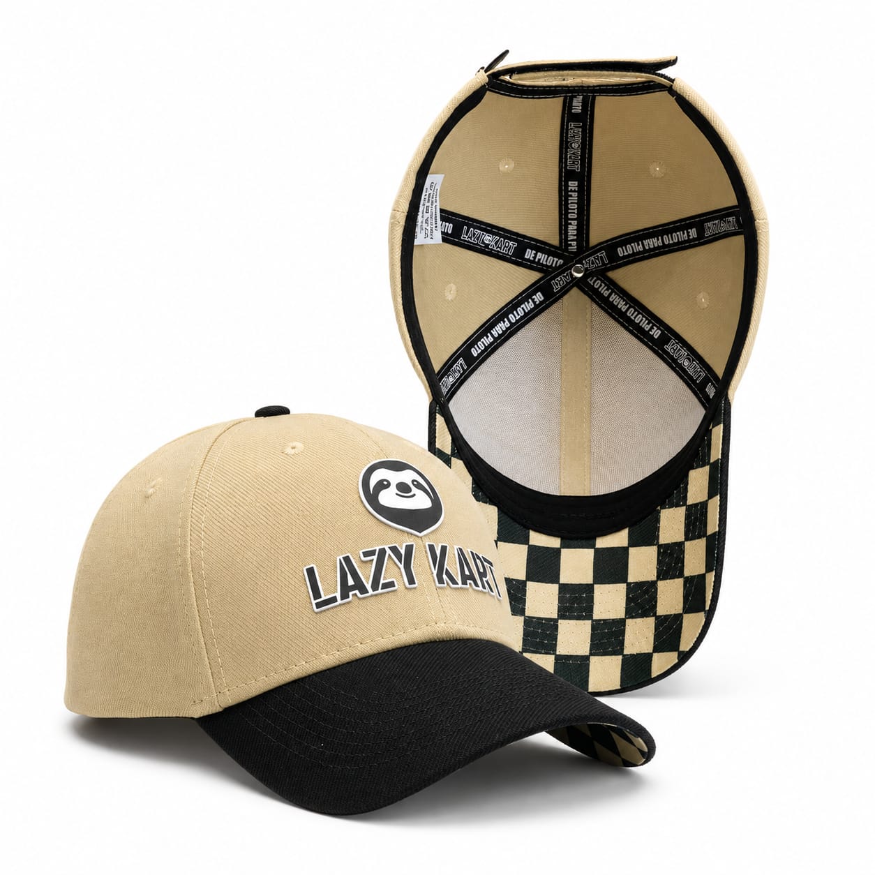 Boné Lazy Kart Racing Bege Premium - Aba quadriculada