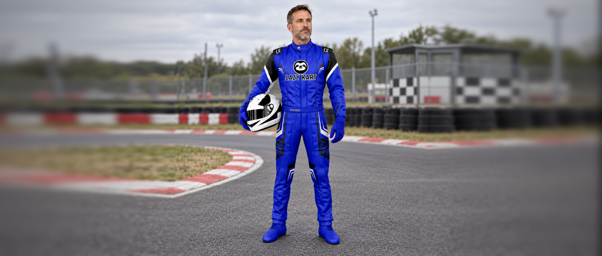 Macacão Sparcs Azul da Lazy Kart na pista