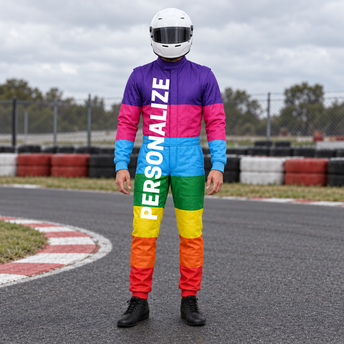 MACACÃO DE KART / MACACÃO PARA KART PERSONALIZADO / CUSTOMIZADO LAZY KART — piloto na pista (pista lazy kart v2)