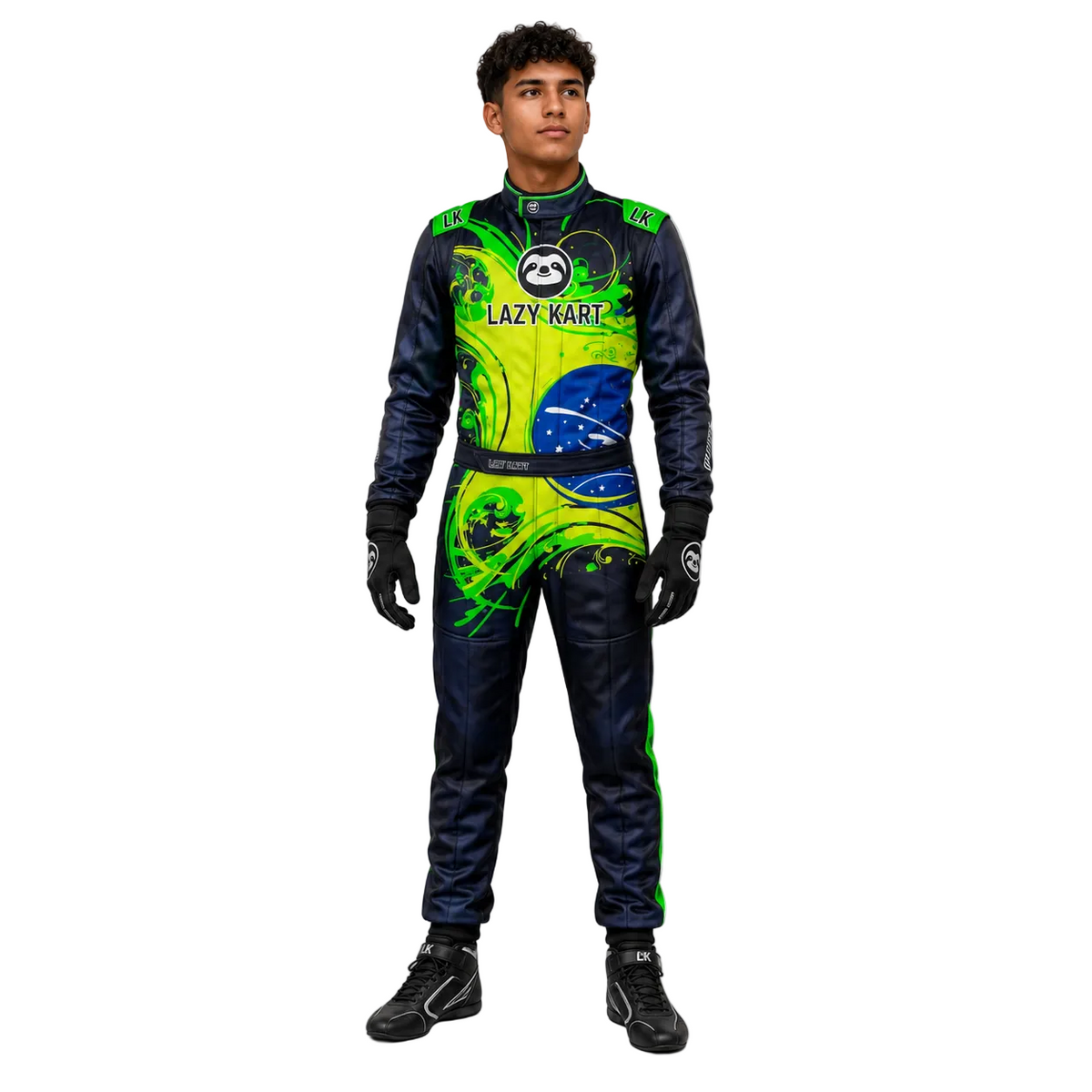 Macacão para Kart Lazy Kart Brasil Flúor/Neon, vista frontal