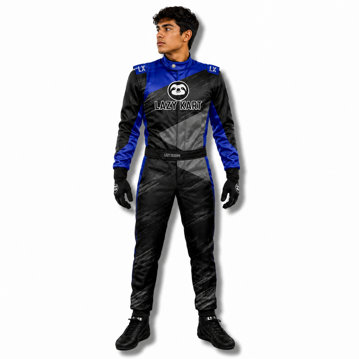 Macacão para Kart Lazy Kart Esquadra Azul, vista frontal