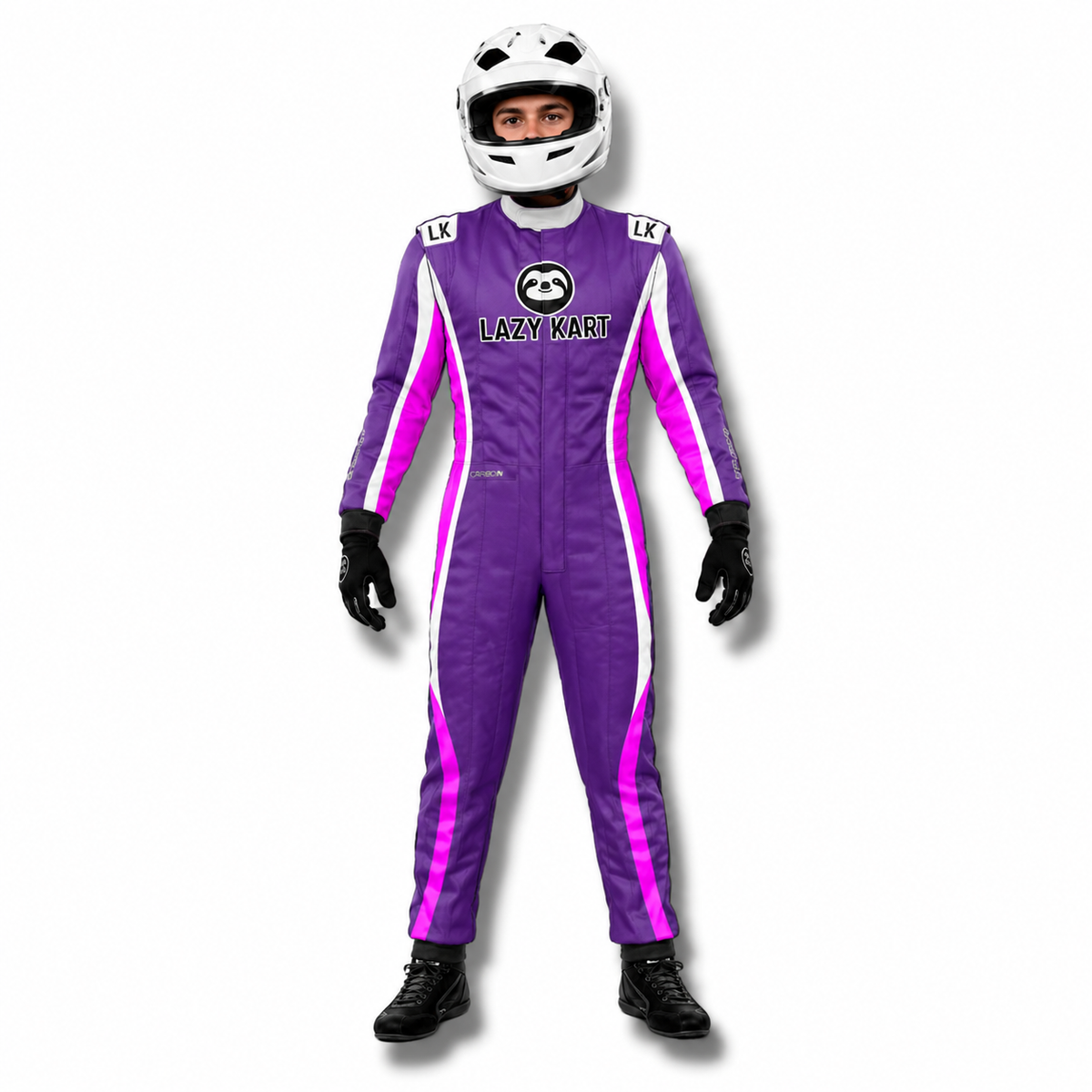 Macacão para Kart Lazy Kart Hive Roxo e Pink, vista frontal